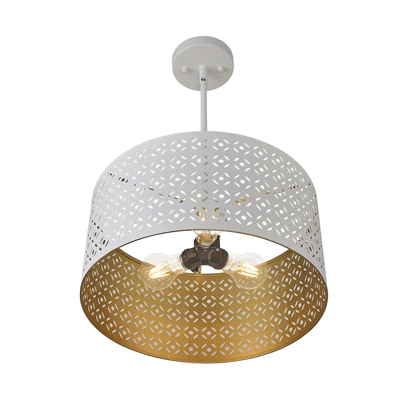 3 Light Drum Pendant in White Finish - 7"H x 15"W x 15"D