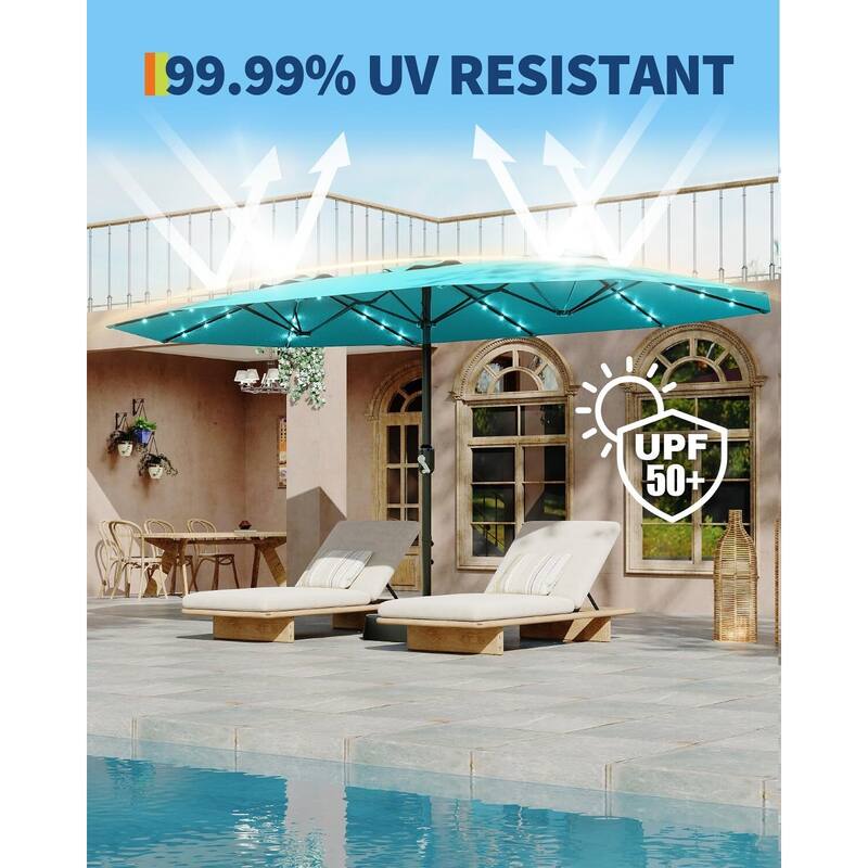 Coromose 15FT Large Patio Umbrella, with Solar Lights, for Deck Poolside Backyard