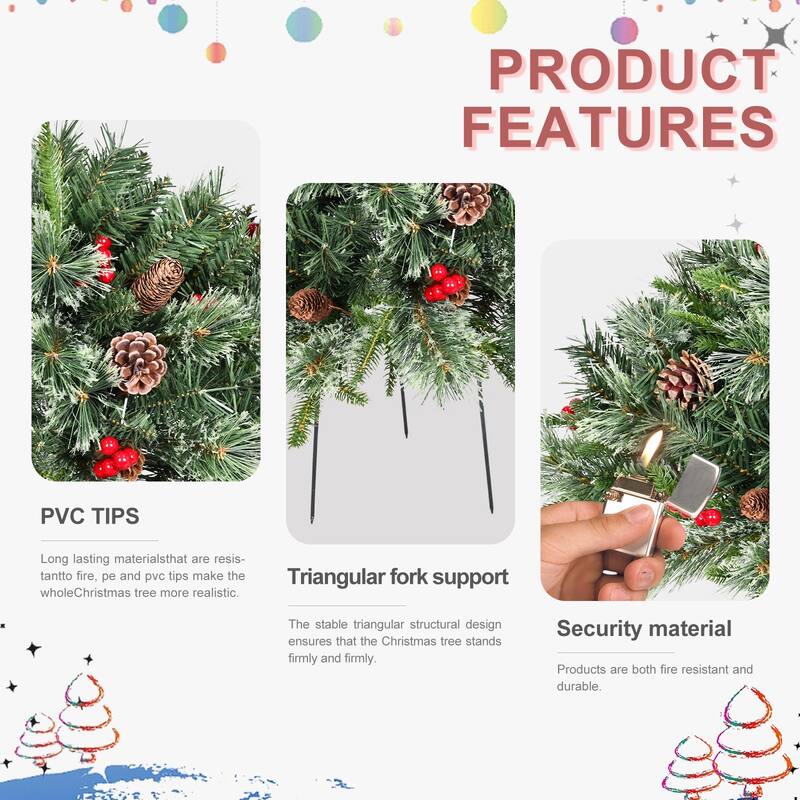 20" Christmas Ground Tree with Flowering Pine Needle Branches, Pine Cones & Red Berrie