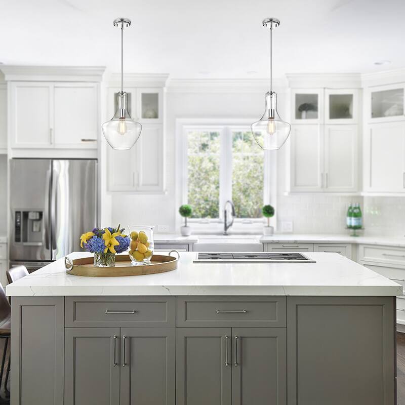 1-Light Modern Chrome 10 in. Pendant with Clear Glass Shade