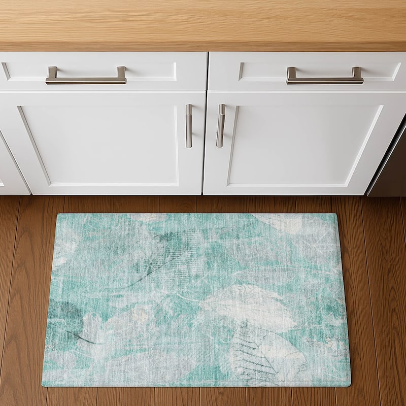 Premium Washable Super Soft Floral Imprints Mayfield Rug - Teal - 1'8" x 2'6"