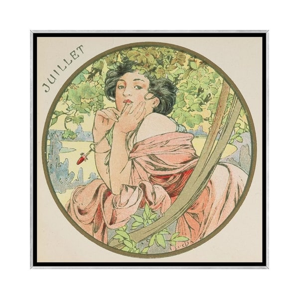 slide 2 of 15, iCanvas "July, 1899 " by Alphonse Mucha Framed Silver - 18x18