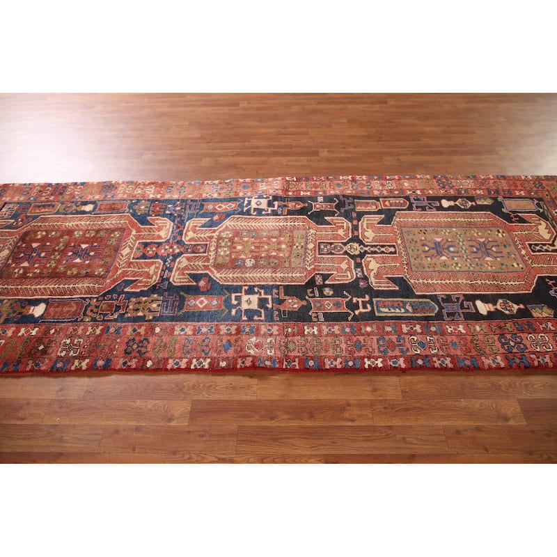 Tribal Meshkin Persian Runner Rug Vintage Wool Carpet - 3'4"x 9'5"