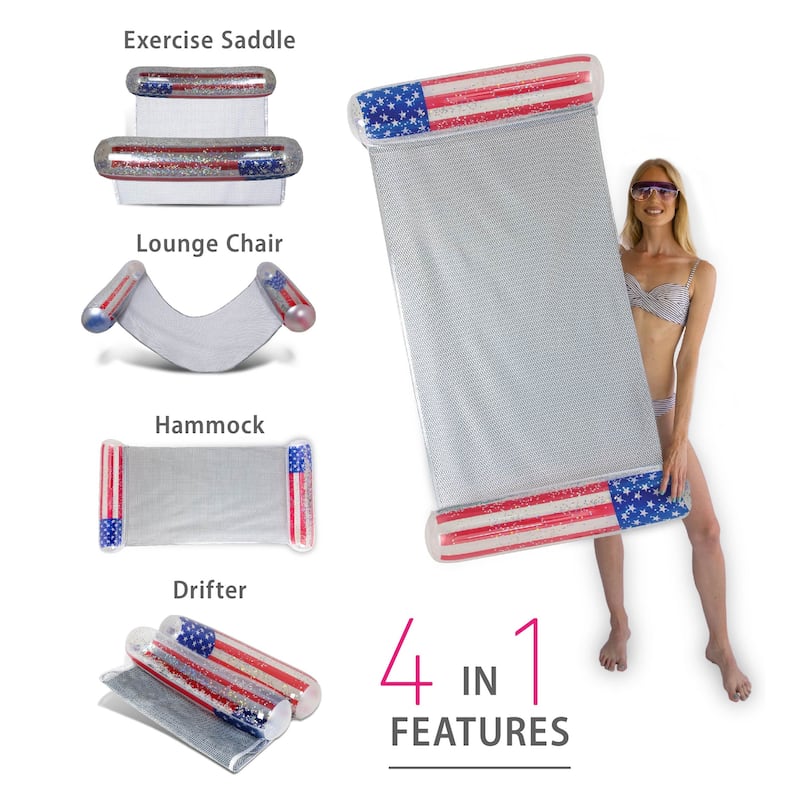POZA Inflatable Water Hammock Pool Float Lounger Filled with Confetti - 56" x 30"