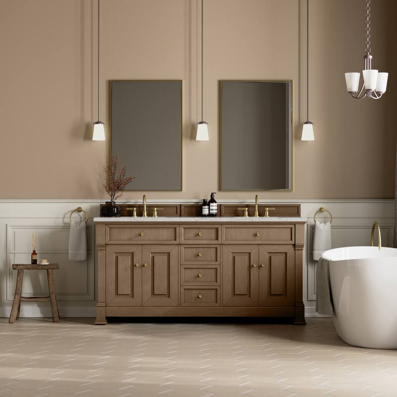 Brookfield 72" Double Vanity, Pecan w/FreePower Wireless Charger