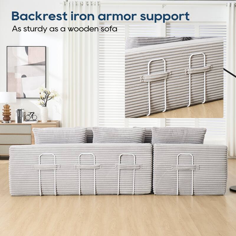 L-Shaped Light Corduroy Sectional Couch with Memory Foam, Steel Frame, and No Assembly Required, Convertible Sofa Bed