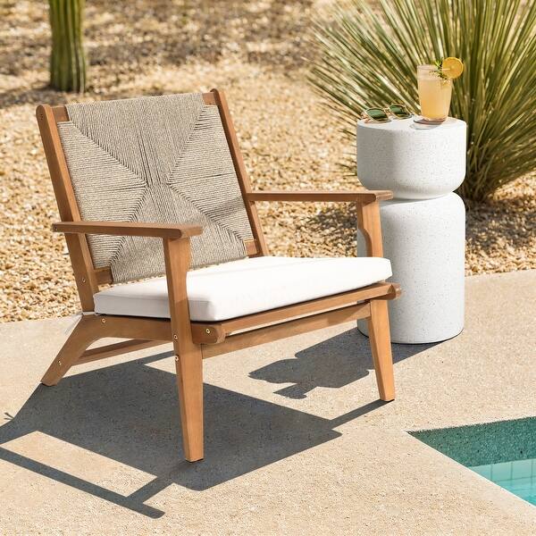 Outdoor Acacia Wood Deck Chair with Seat Cushion - 29.53" H x 25.19" W x 24.4" D