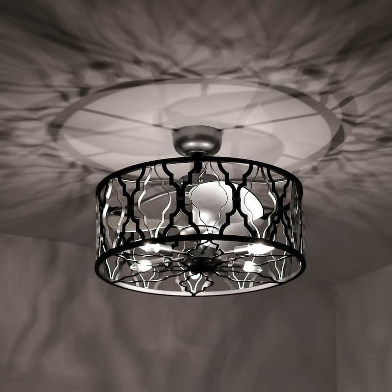 Netanel 24-inch Silver and Matte Black 6 Lights 3 Blades Lighted Ceiling Fan with Remote