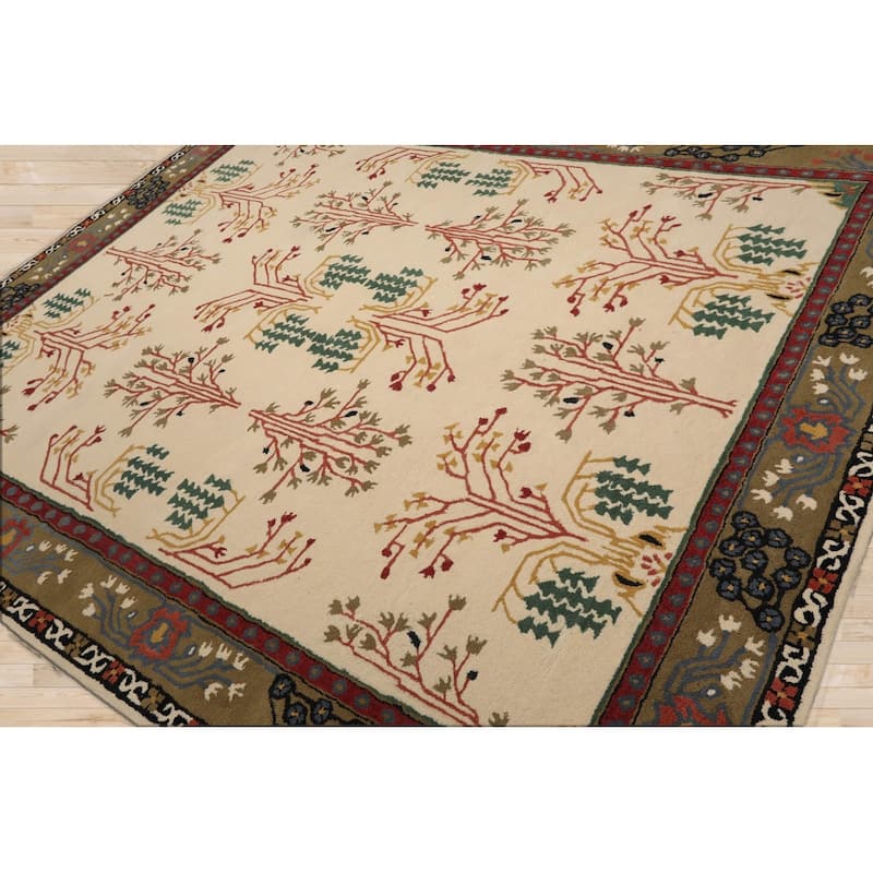Hand Tufted Hand Made Wool Transitional Oriental Area Rug Olive Green