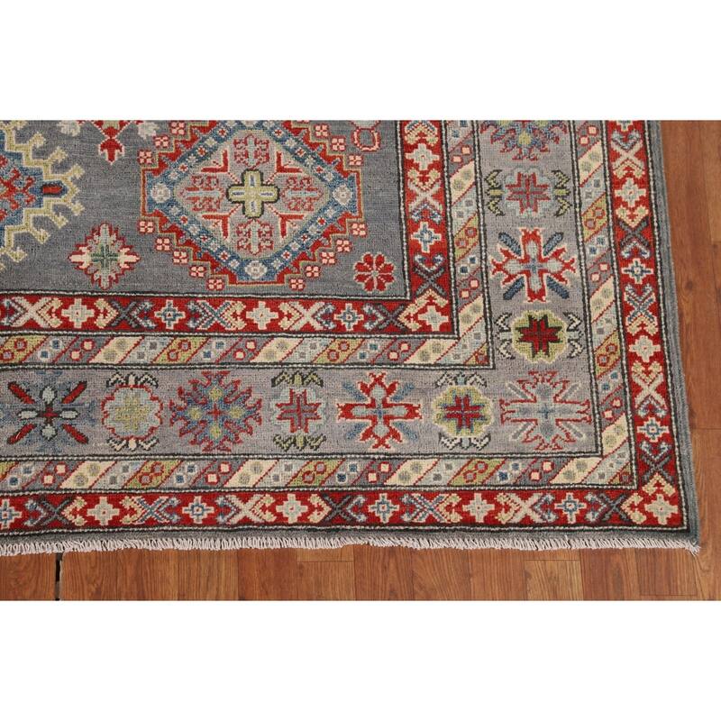 Oriental Geometric Kazak Area Rug Hand-Knotted Wool Carpet - 6'10" x 9'11"