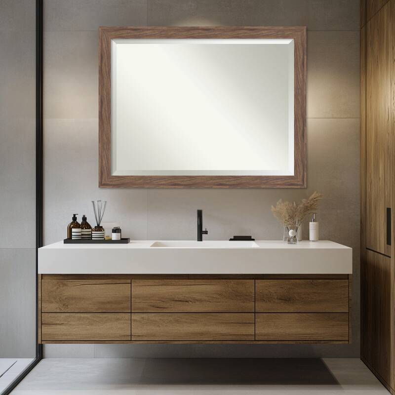 Pia Medium Brown Beveled Framed Bathroom Vanity Wall Mirror - Pia Medium Brown