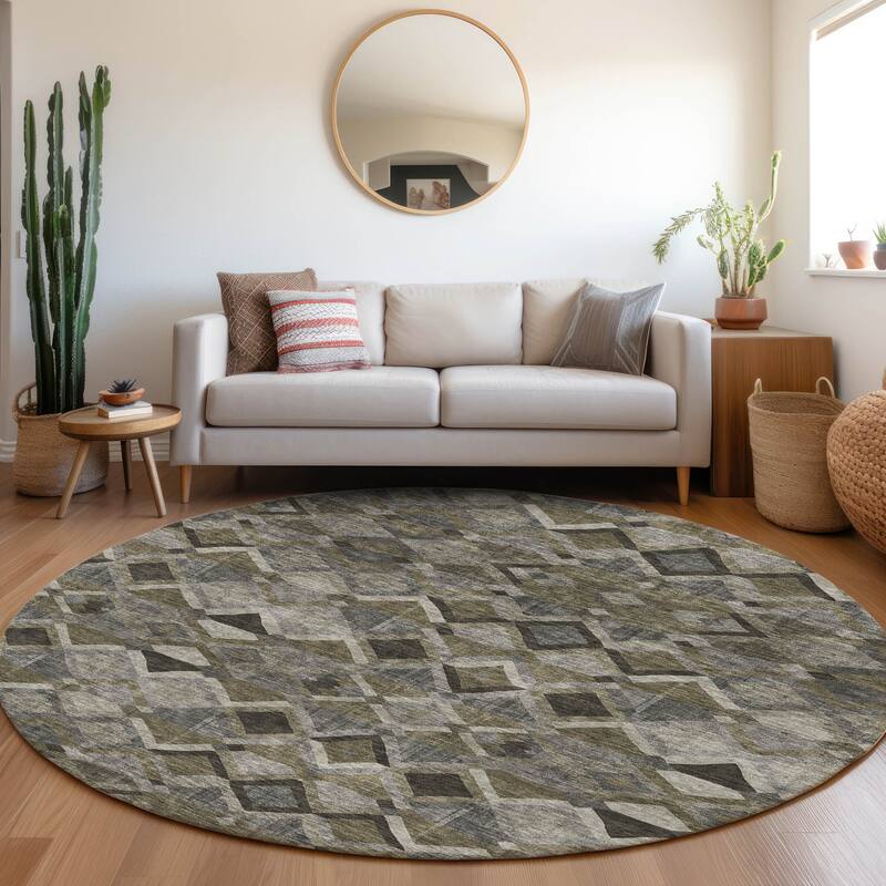 Machine Washable Indoor/ Outdoor Boho Modern Chantille Rug - Gray - 8' x 8'