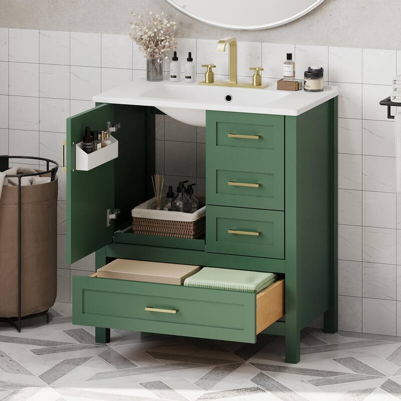 30" Bathroom Vanity with Sink Combo, Storage Cabinet with 3 Soft-Close Drawers and Removable Tray