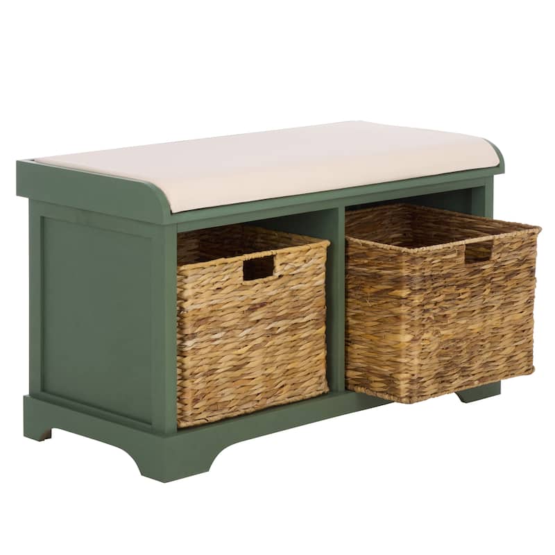 SAFAVIEH Euphemia Brown Woven Storage Basket Bench - 33.5" x 16.1" x 19.9" - 34"W x 16"D x 20"H