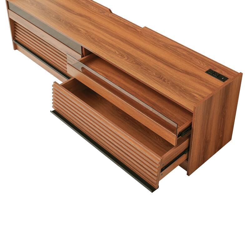 LED TV Stand for TVs up to 80" Wood TV Console with 4 Storage Drawer Media Console Table with Built-in Charging Ports