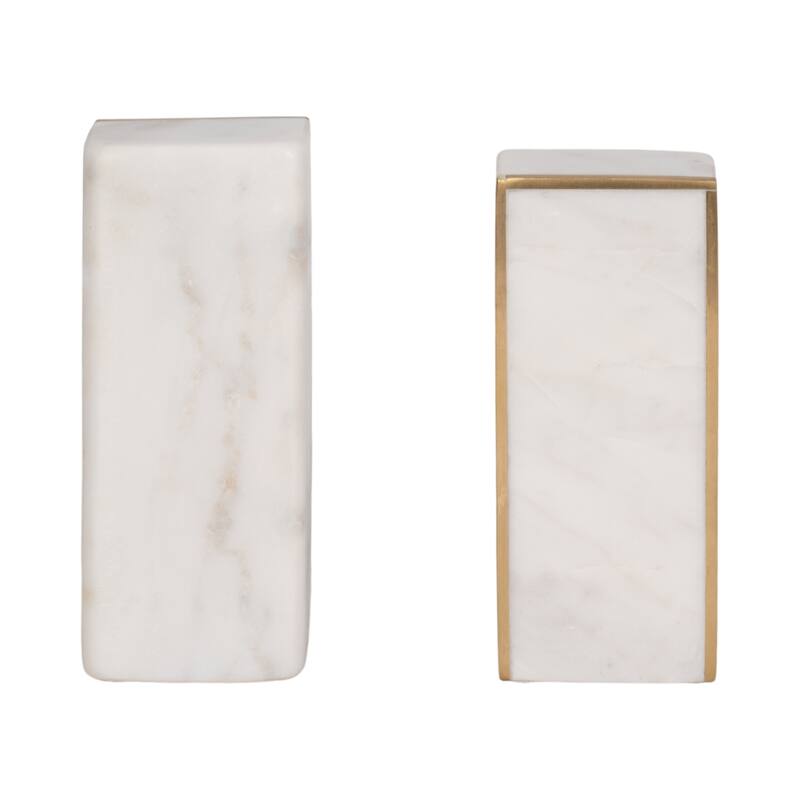 Modern Bookends with Marble Finish for Home or Office Decor - Set of 2, 6"