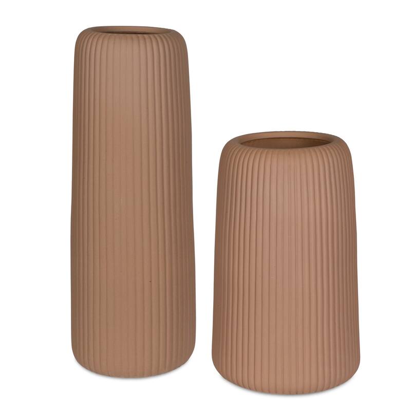 Ribbed Cylindrical Glass Vases - 22" - Set of 2