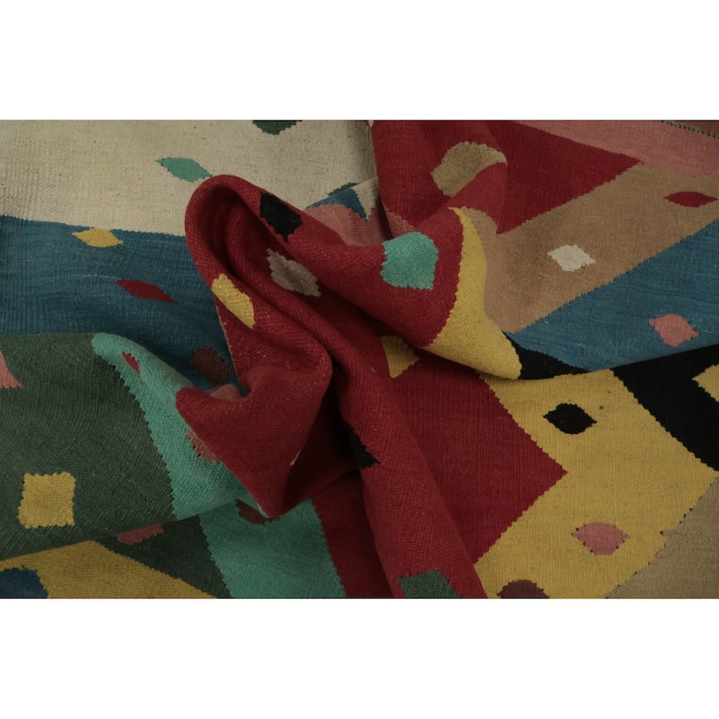 Hand Woven Oriental 100% Wool Carpet Southwestern Modern Multi-Colored Kilim Area Rug - 8' 10'' X 4' 11''