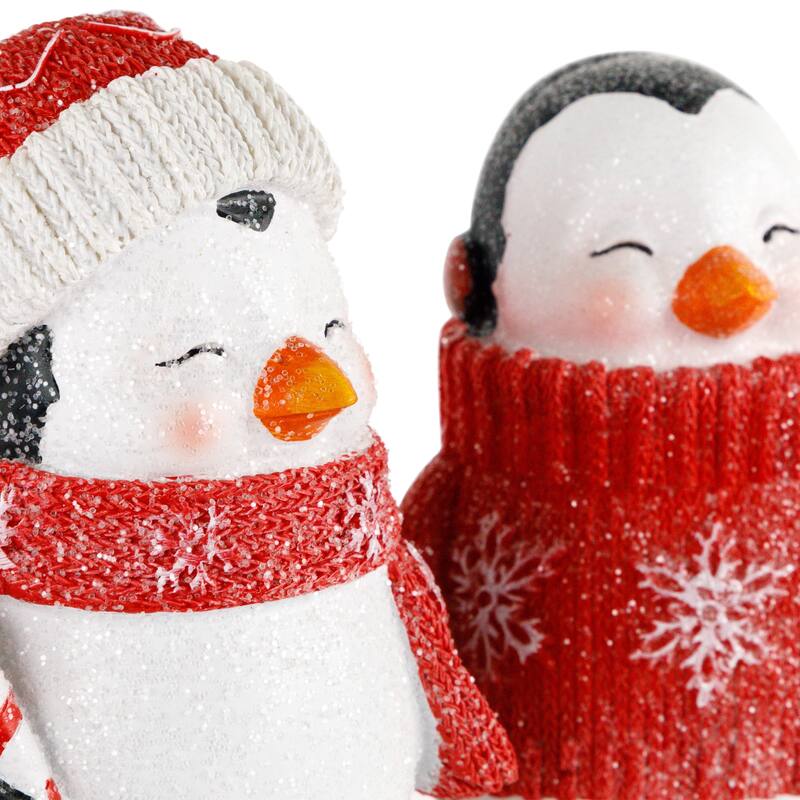 Glittered Penguins with Sweater and Scarf Christmas Figurines - 6" - Set of 2
