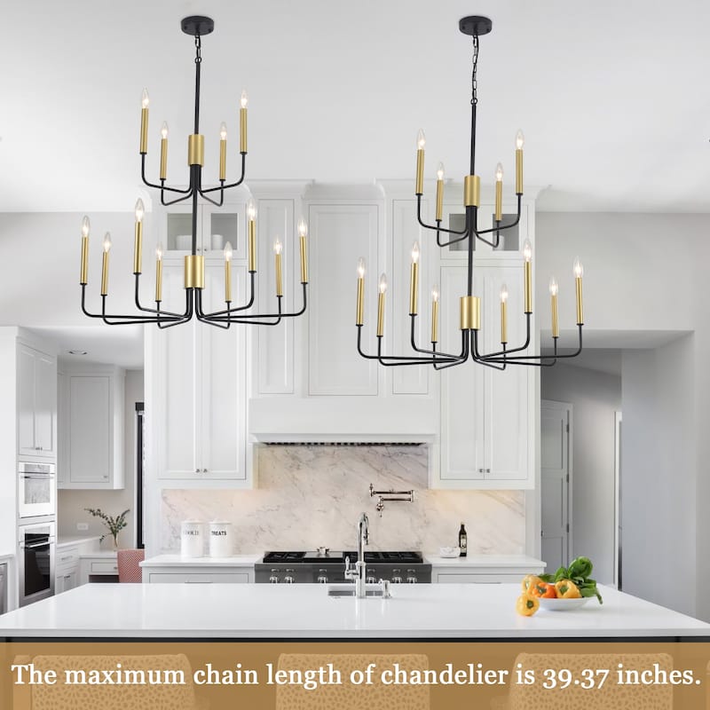 2-Tier Candle Style Chandelier Farmhouse Light Fixture for Living Room Kitchen Island Bedroom Entryway - N/A