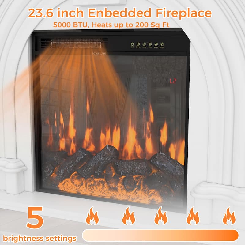 Freestanding Electric Fireplace with Mantel, 24" Electric Fireplace Insert, Adjustable Flame Colors, Remote Control & Thermostat