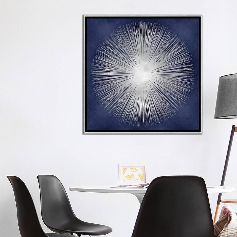 iCanvas "Silver Sunburst On Blue I" by Abby Young Framed