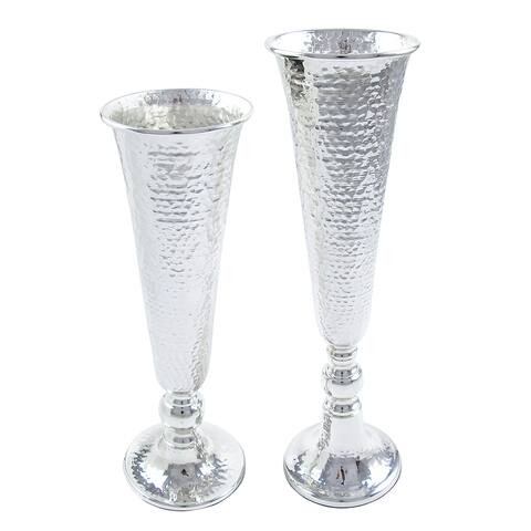 Silver Hammered Metal Trumpet Flower Vase Centerpiece