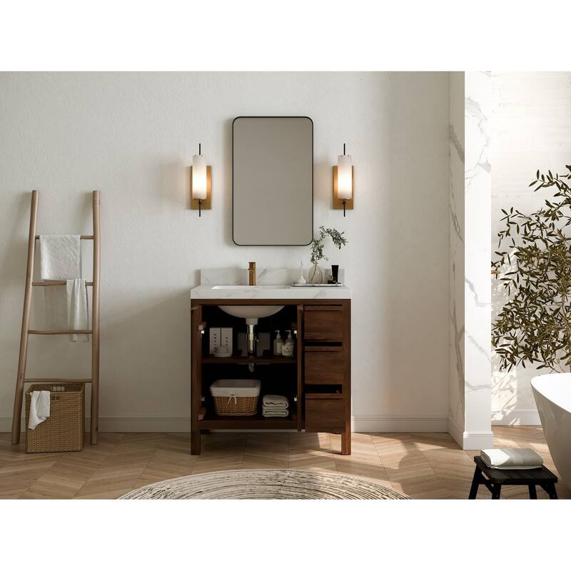 Willow Collections 36 in. W x 22 in. D Elizabeth Solid Teak Left Offset Sink Bathroom Vanity with Countertop