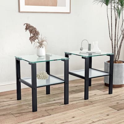 2-Piece 2-Layer Glass Side Table