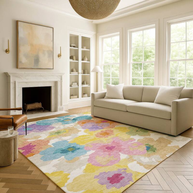 Machine Washable Indoor/ Outdoor Floral Bonnet Chantille Rug