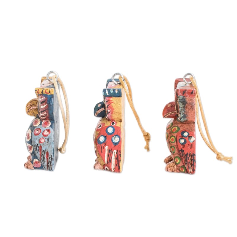 Novica Handmade Enchanting Owls Wood Ornaments (Set Of 3)