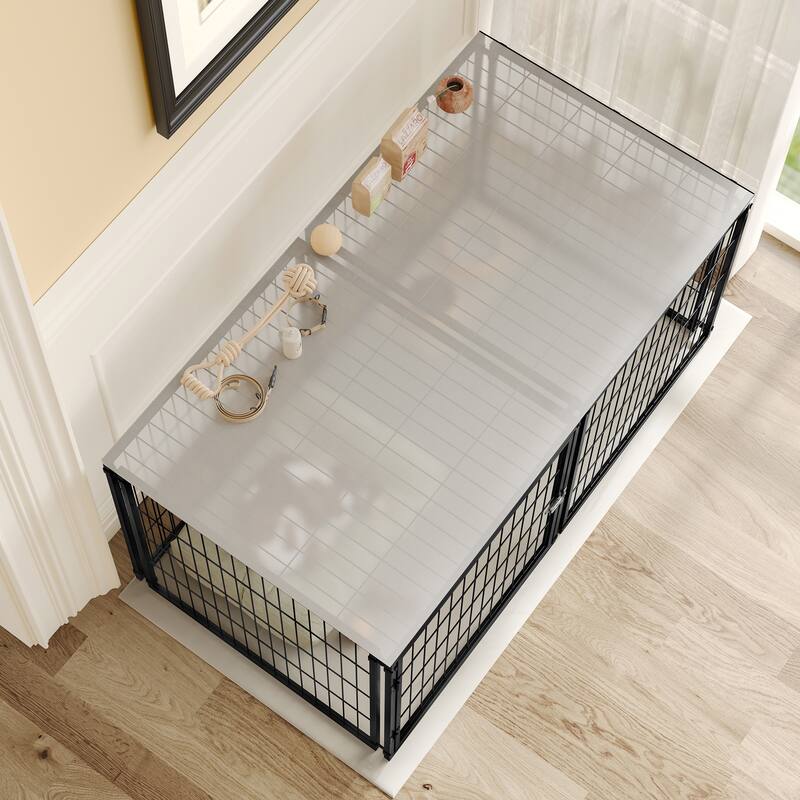 48" Iron Dog Kennel with Top, Pet Cage Indoor Outdoor Kennel