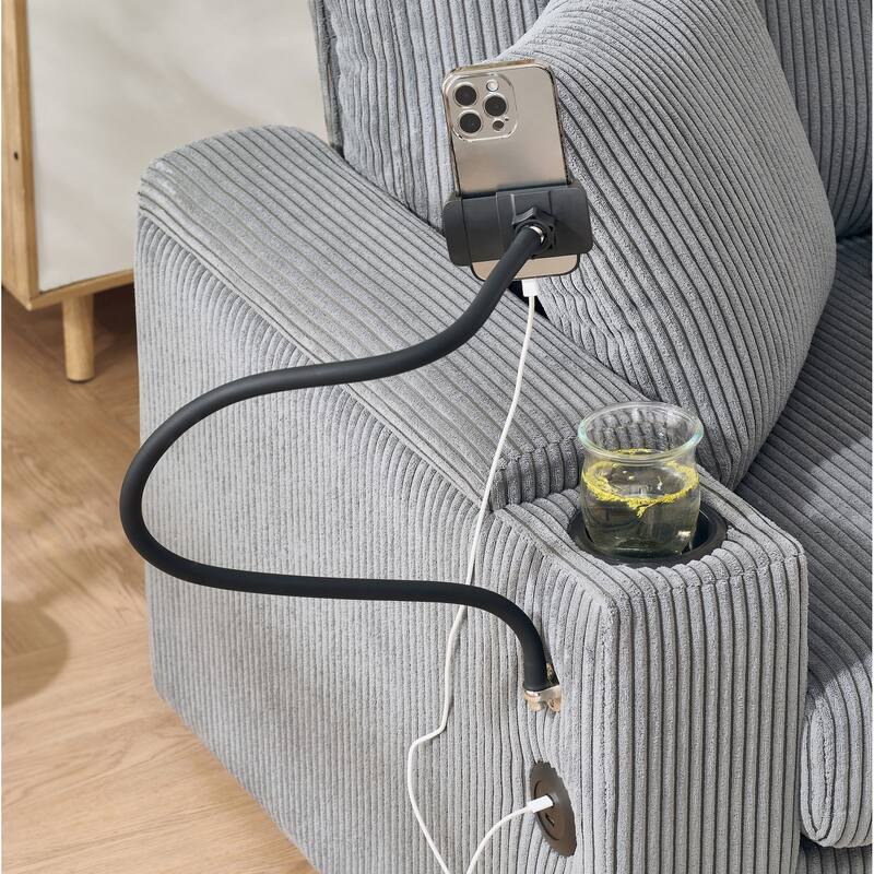 55" Oversized Chaise Lounge Chair Indoor With Ottoman And Storage,With Cup Holder,Mobile Phone Stand&Usb Charging Port