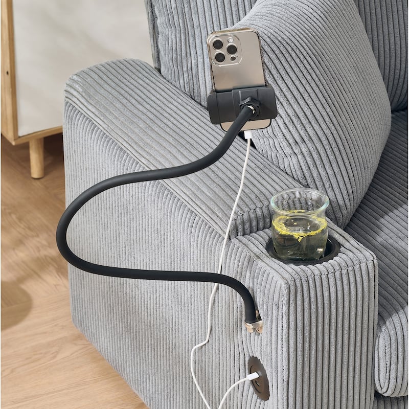 55"Oversized Chaise Lounge Chair with Ottoman and Storage,Sleeper Chair with Cup Holder,Mobile Phone Stand&USB Charging Port