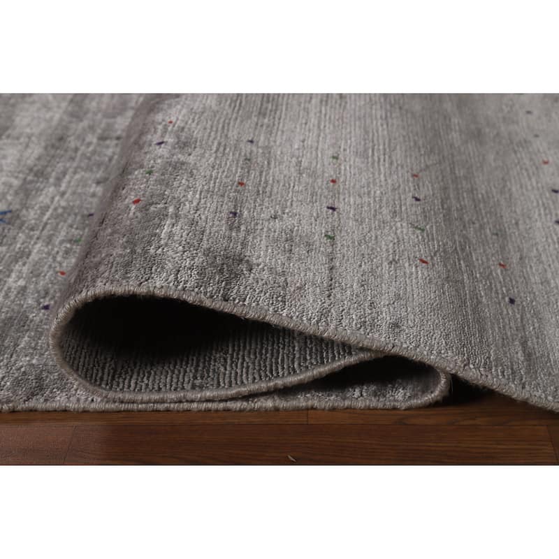 Hand Knotted Oriental Viscose Silk Carpet Tribal Animal Pictorial Greys & Charcoal Gabbeh Area Rug - 11' 6'' X 7' 11''