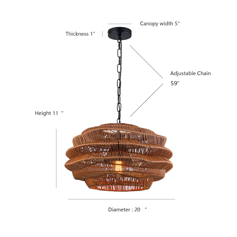 1-Light Outdoor Wicker Coastal Rattan Pendant Light