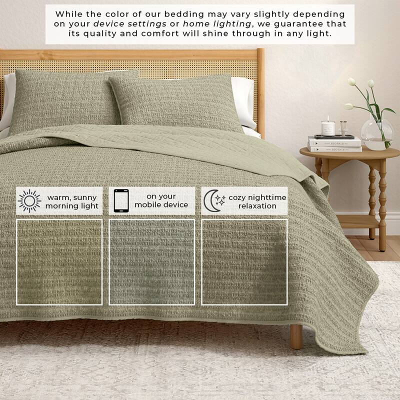 Linery & Co. 100% Cotton Honeycomb Waffle Garment Washed Quilt Set.