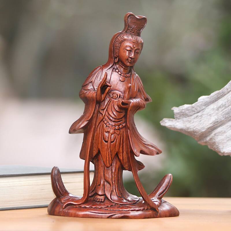 Novica Handmade Goddess Kwan Im Wood Sculpture