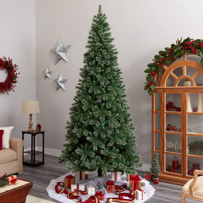 10 Ft Artificial Christmas Tree with Clear Lights - Slim Pine Holiday Decor - Green - 120