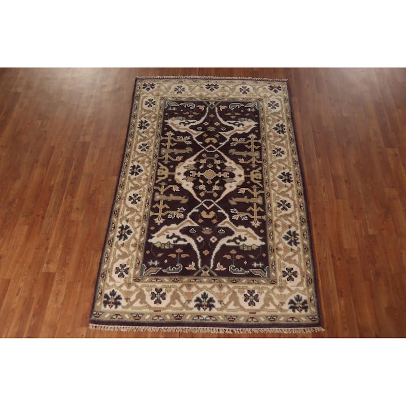 All-Over Oushak Indian Area Rug Handmade Wool Carpet - 4'2"x 6'5"