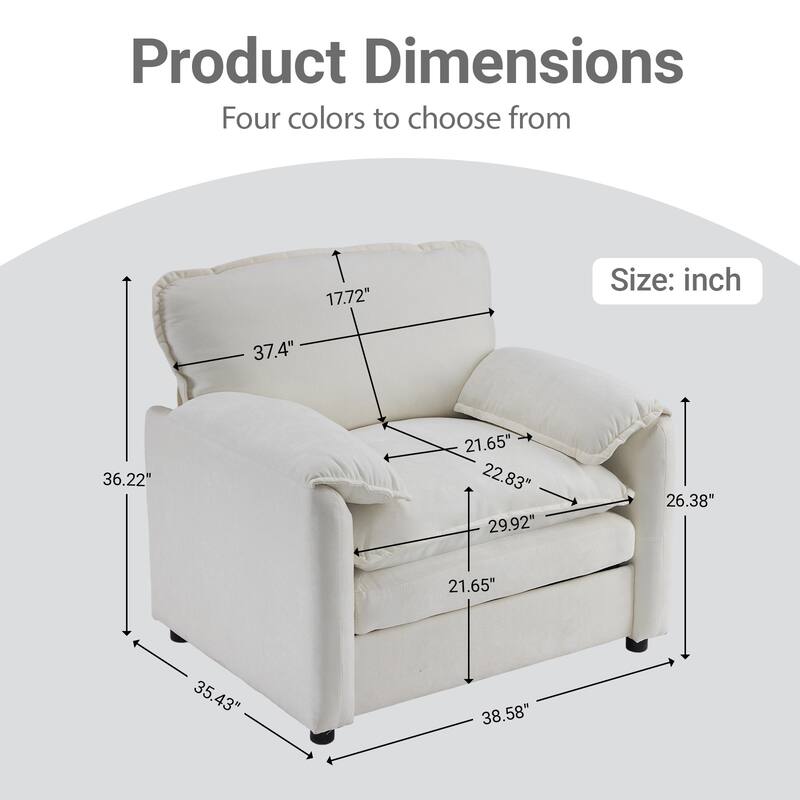 Oversized Chenille Bean Bag Chair, High Back Reading Armchair, Comfy Fluffy Sofa Chair with Cushions & Wide Seat