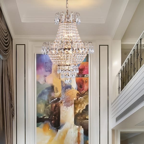 20-Inch Gold Crystal Chandelier – 8-Light 3-Tier K9 Raindrop Pendant Light, Adjustable Height, For Living Room, Dining Room, Bedroom, Foyer