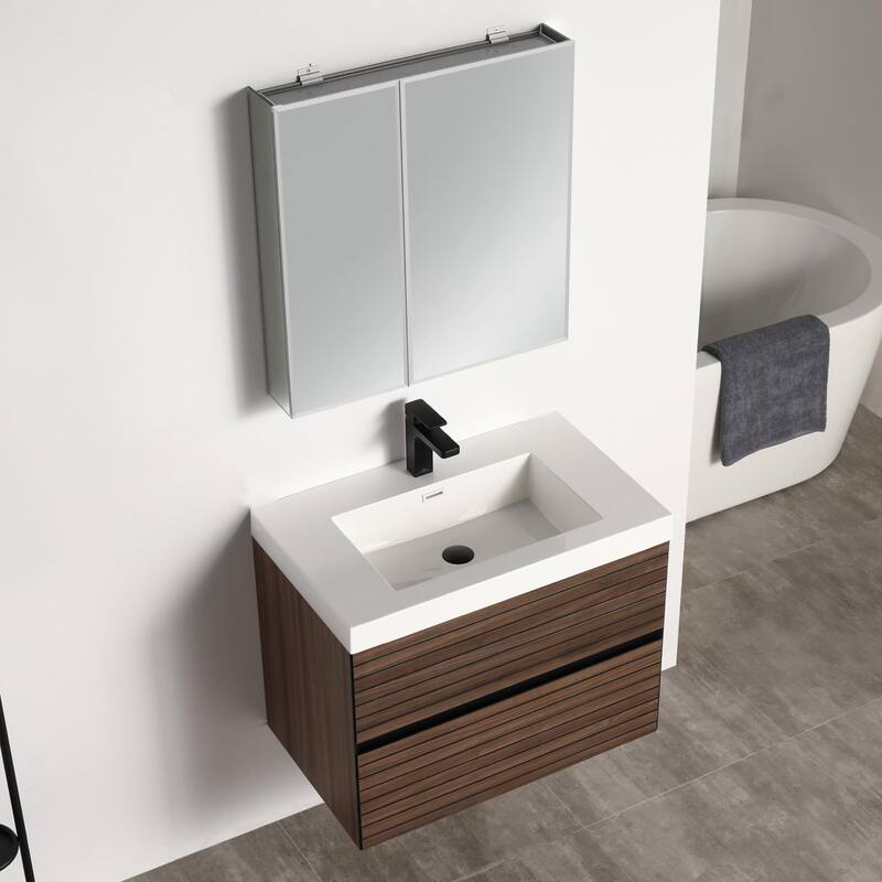 Blossom 30" Floating Bathroom Vanity with Acrylic Sink, Modern Design