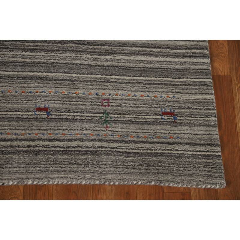 Hand Knotted Oriental 100% Wool Carpet Tribal Tribal Greys & Charcoal Gabbeh Area Rug - 7' 8'' X 5' 0''
