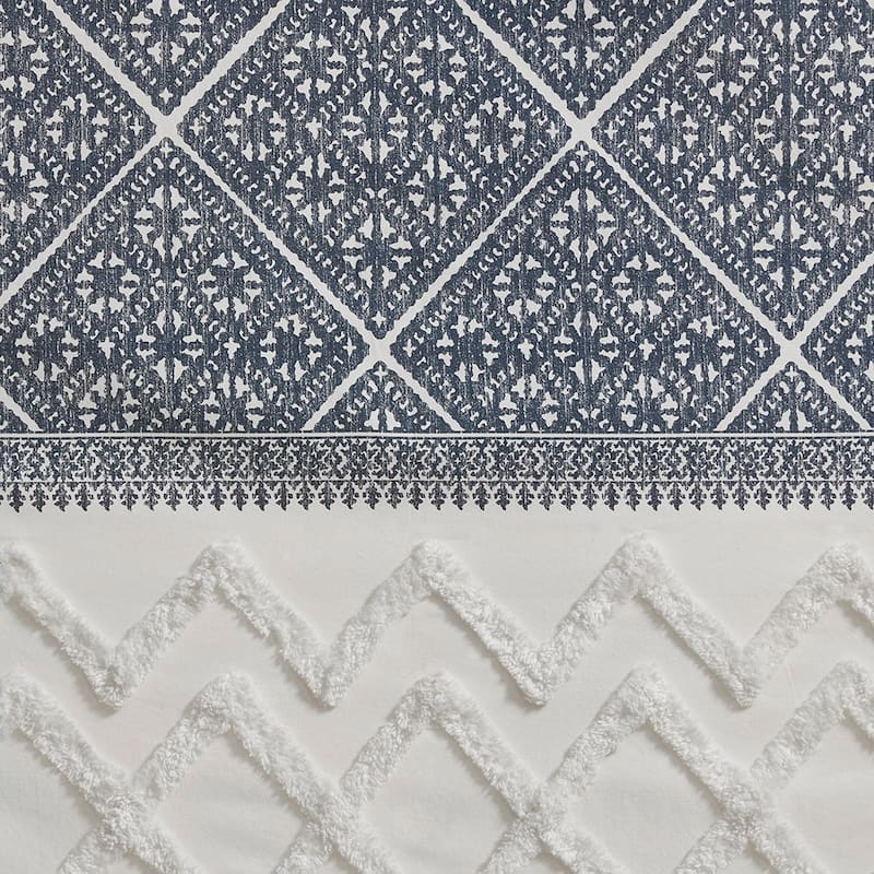 Rossetta Bohemian Vibe Cotton Printed with Chenille Tufted Detail Window Curtain Panel, Only 1 Piece Panel - 50"W x 84"L