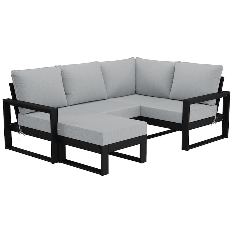 Endless Patio 5-Piece Deep Seating Set with Ottoman with Black Frame - Black/Light Gray