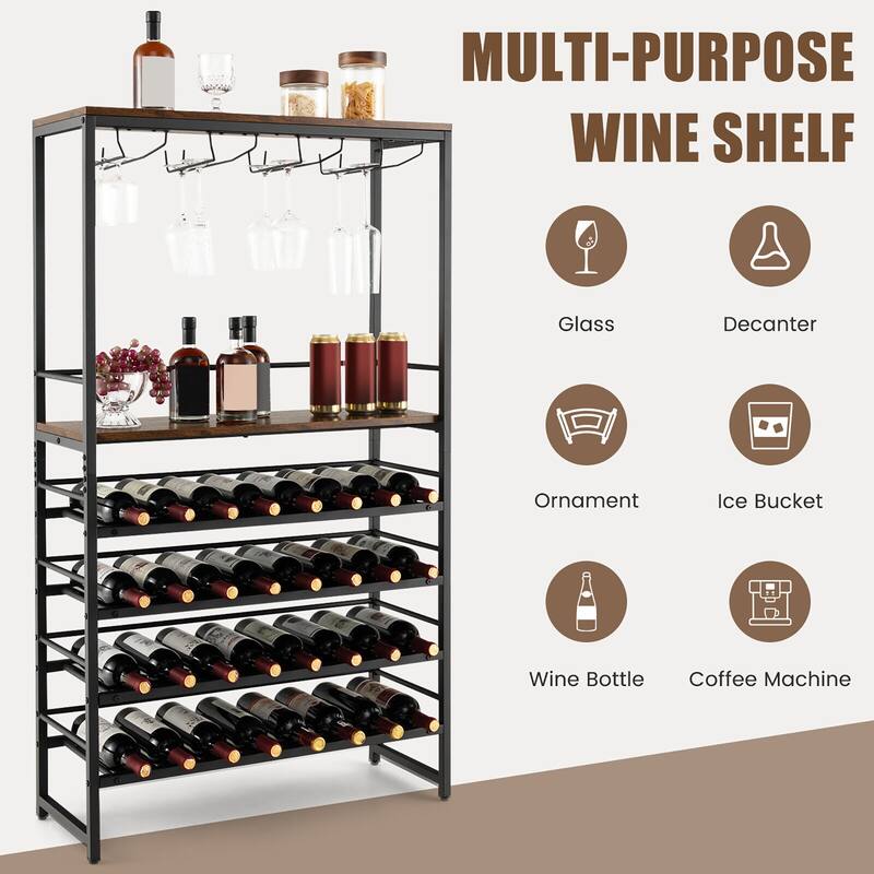 Gymax 32 Bottles Wine Rack Rustic Wine Storage Holder Freestanding W/