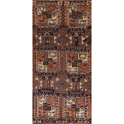 Orange & Blue Lori Persian Vintage Runner Rug Hand-knotted Wool Carpet - 3'7"x 8'8"