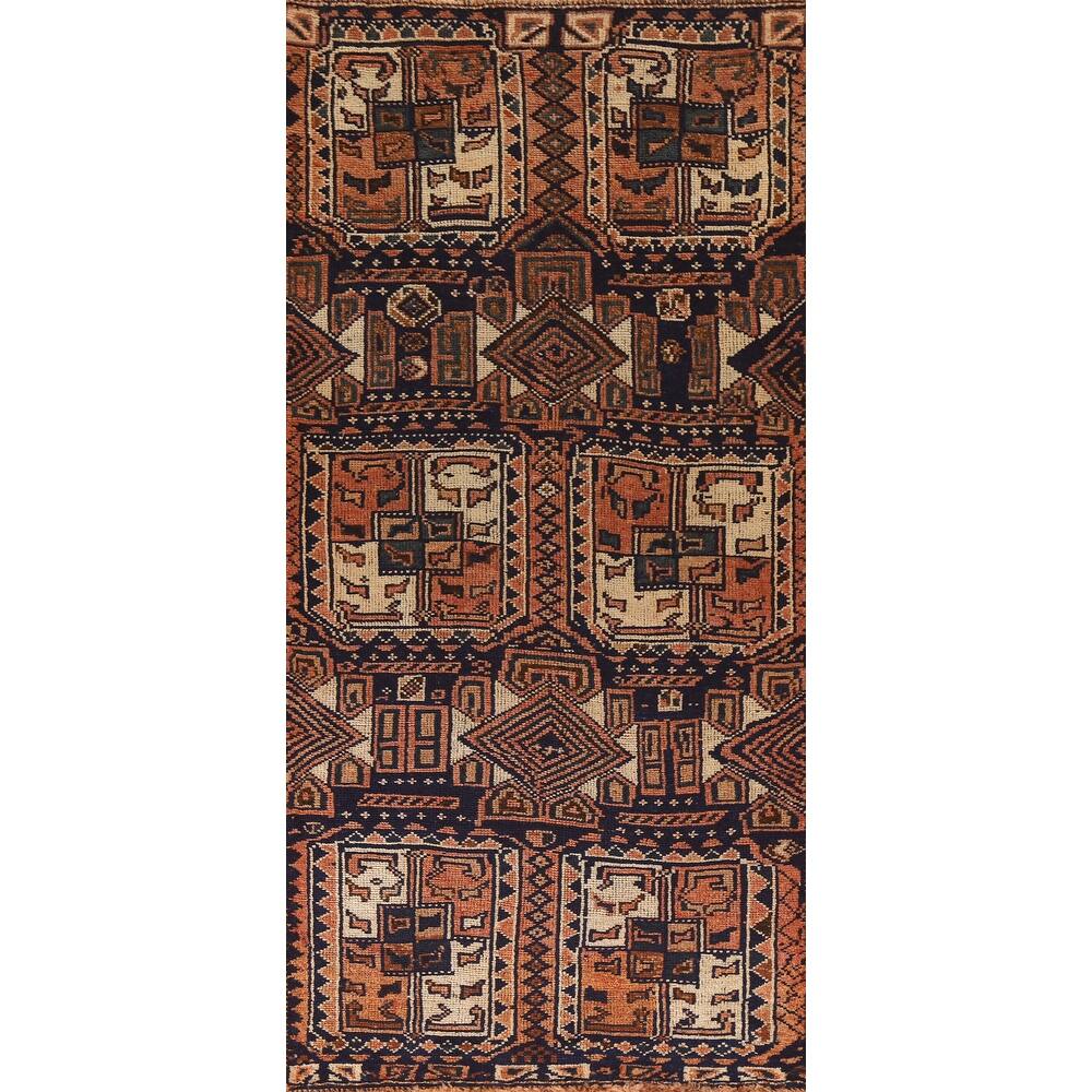 Orange & Blue Lori Persian Vintage Runner Rug Hand-knotted Wool Carpet - 3'7"x 8'8"