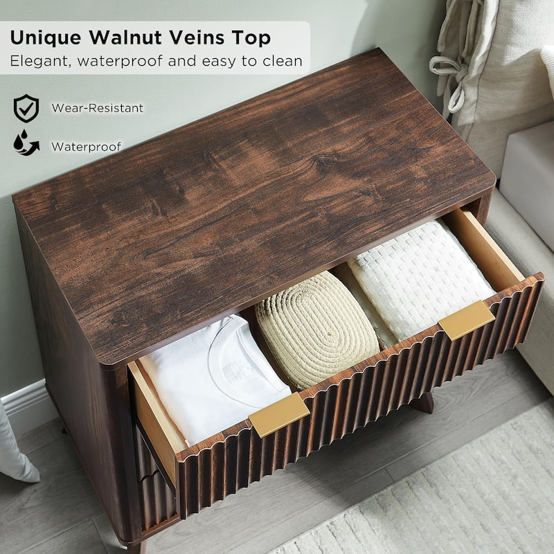 Modern fluted 3 Chest of Drawers, Dresser for Bedroom, Living Room